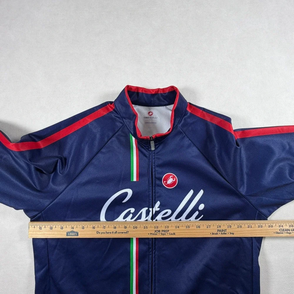 Castelli Mens XXL Navy Blue Full Zip Cycling Jacket Fleece Lined Italian Stripe